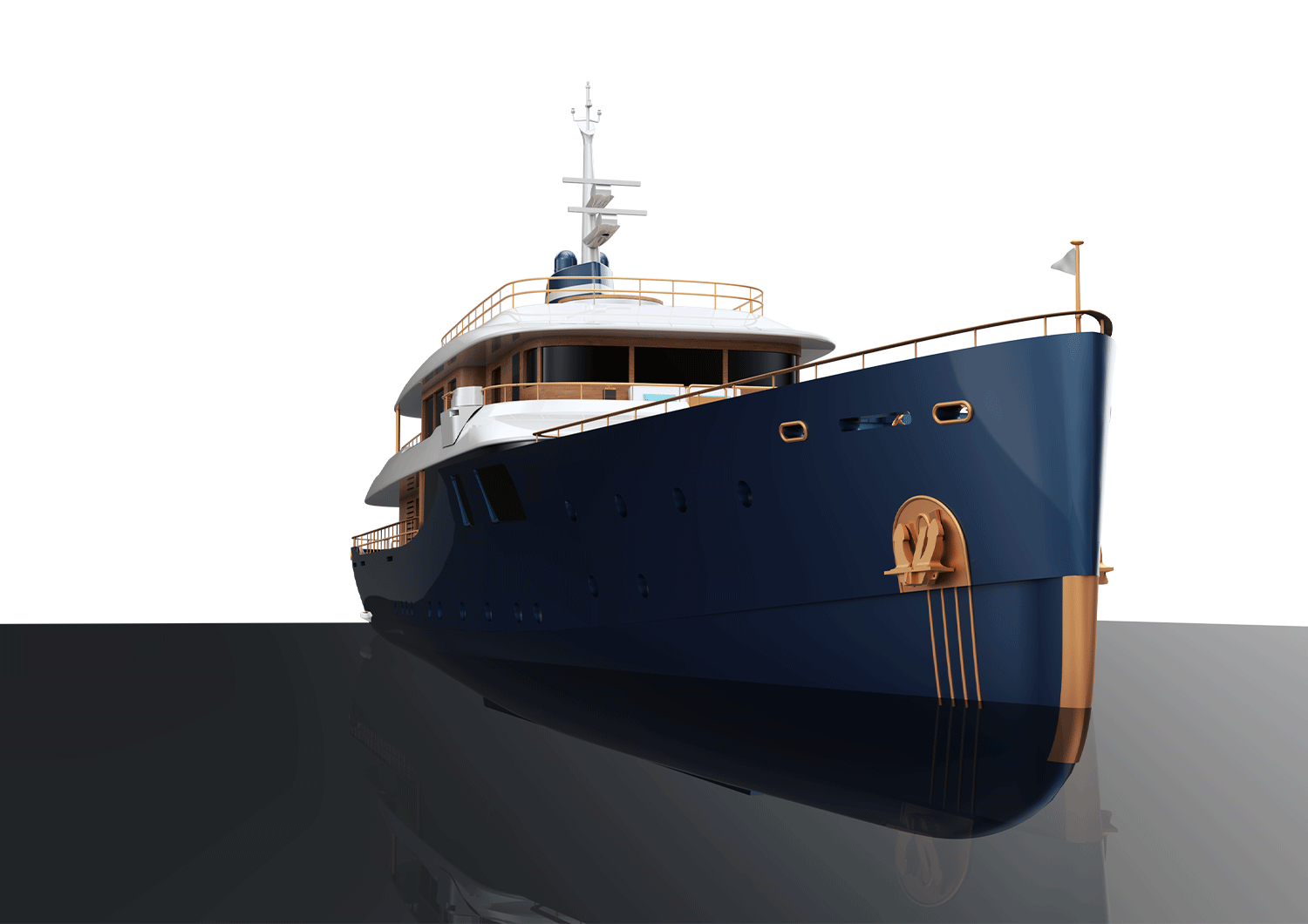 Profile rendering of the Belfiore luxury yacht concept
